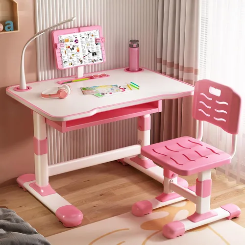 Miniatura 9 de Juego de escritorio y silla de altura ajustable para niños con cajón y almacenamiento, mesa y sillas para niños, escritorio de estudio escolar