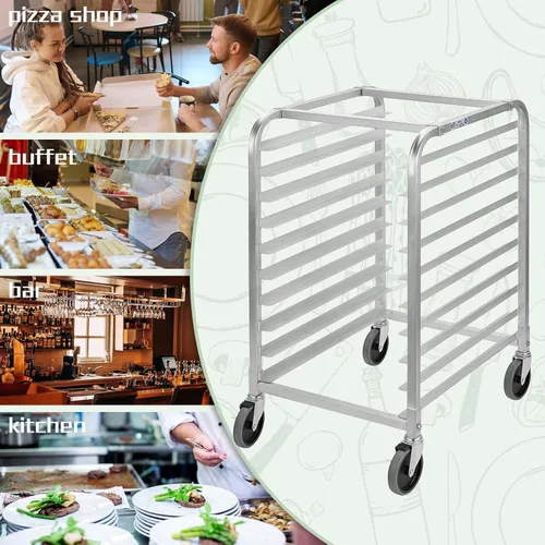 Miniatura 7 de HALLY SINKS & TABLES H Estante para panecillos de 10 niveles con ruedas, estante comercial de aluminio para panadería completa y media hoja, cocina