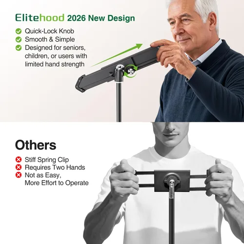 Miniatura 3 de elitehood Soporte de aluminio para iPad con soporte diagonal para tableta, trípode para iPad de 65 pulgadas de altura ajustable, trípode giratorio