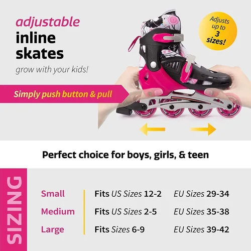 New-Bounce - Patines en línea para niñas y niños, patines ajustables para exteriores para niños de 8 a 12 años para principiantes y avanzados,