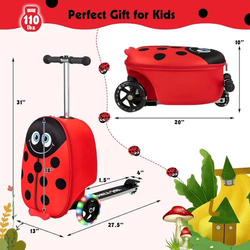 Miniatura 9 de HONEY JOY Maleta de scooter para niños, equipaje de mano de 18 pulgadas con ruedas LED iluminadas, carcasa impermeable y mango retráctil, maleta