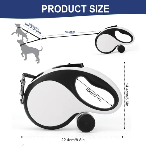 Miniatura 5 de Correa retráctil doble para perros medianos (hasta 66 libras cada uno), correa de doble cabeza para mascotas con bolsas para excrementos y luz LED