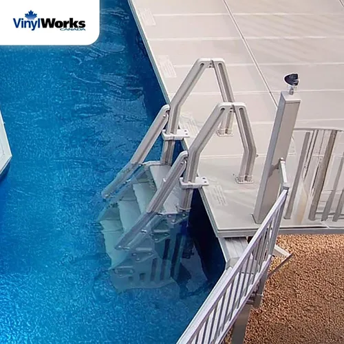 Miniatura 5 de Vinyl Works IN Deluxe - Escalera de piscina ajustable sobre el suelo, de 32 pulgadas, color gris pardo