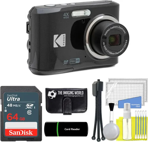 Cámara digital Kodak PIXPRO FZ45 16 MP con zoom óptico 4X, lente gran angular de 27 mm, video Full HD 1080P, pantalla LCD de 2.7 pulgadas (negra) +