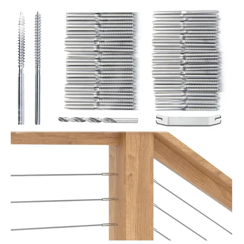 Miniatura 9 de Muzata Paquete de 40 Kit de Herrajes para Barandilla de Cable Negro de 1/8", Tirafondos de Expansión con Rosca Izquierda y Derecha para Poste