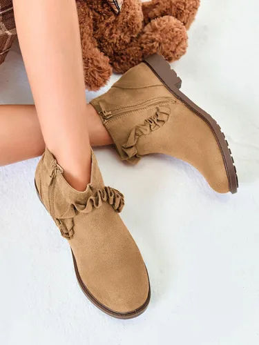 Miniatura 2 de Coutgo Botas de tobillo con volantes y cremallera lateral, tacón bajo grueso, sin cordones, botines Chelsea casuales