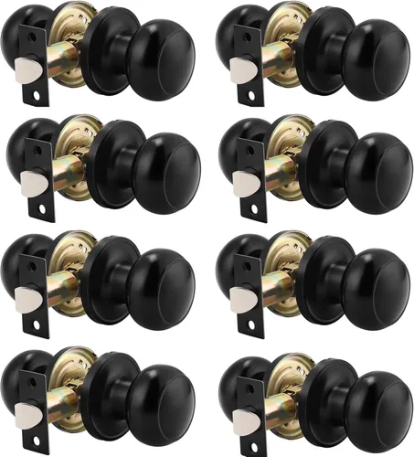 Probrico (paquete de 8 perillas redondas para puertas de paso (sin bloqueo), juego de cerraduras sin llave para puertas interiores/exteriores, Negro