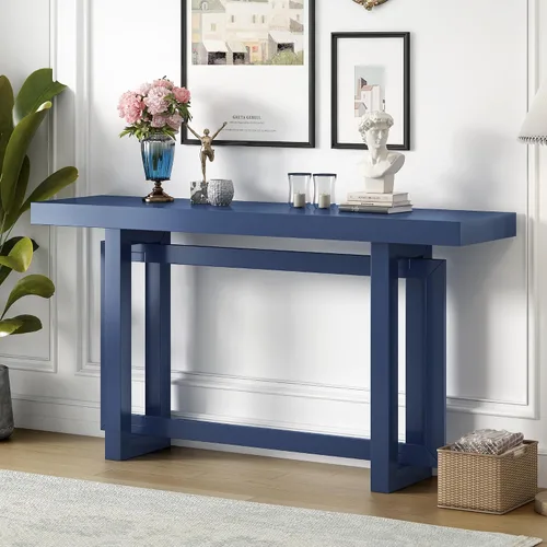 Miniatura 12 de Console Table for Entryway, 59" Wood Sofa Table with Solid Wood Legs, Modern Entryway Table with Geometric Design for Living Room, Hallway