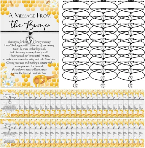Miniatura 19 de Thyle 25 Juego de Pulseras Ajustables para Baby Shower con Mensaje de la Tarjeta de la Pancita, Huellas, Encanto para Invitados, Pulseras de Baby