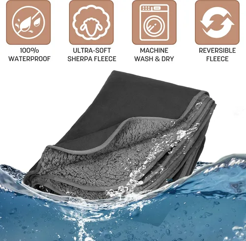Miniatura 7 de Tirrinia Manta impermeable para exteriores con forro sherpa, resistente al viento, triple capa, cálida y cómoda, plegable para camping, estadio
