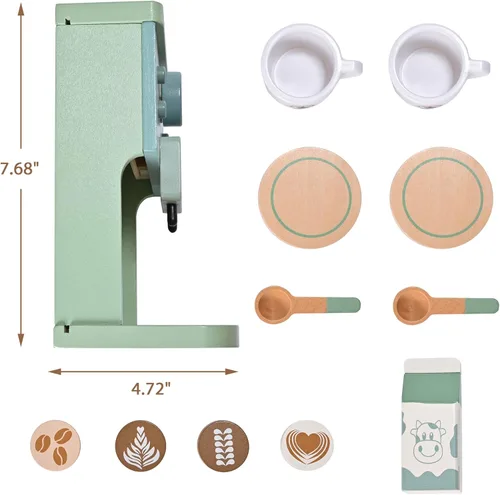 Miniatura 2 de Juguetes de Madera para Niños Accesorios de Cocina de Juguete para Niños Pequeños Cafetera de Café Verde Máquina de Espresso Juego de Cocina