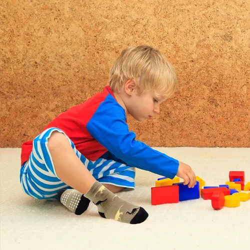 Miniatura 3 de 12 paquetes de calcetines antideslizantes para niños y bebés con agarre para niños de 1-7 años, calcetines de algodón de tripa para niños y niñas