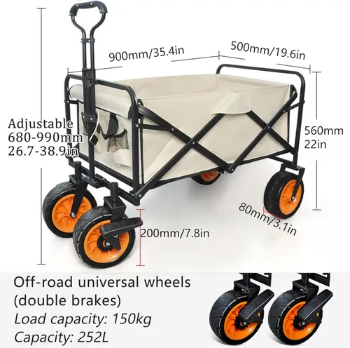 Miniatura 7 de Bgarden Carts,Collapsible Wagon,Sports Outdoor Utility Wagon Folding Garden Wagon Sports Steel Frame Foldable Yard Car Universal Wheel with Brake