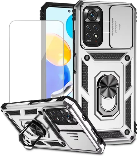 Miniatura 9 de Funda para Redmi Note 11 (4G)/Redmi Note 11S 2201117TY con protector de pantalla de vidrio templado y cubierta de cámara deslizante, anillo Azul