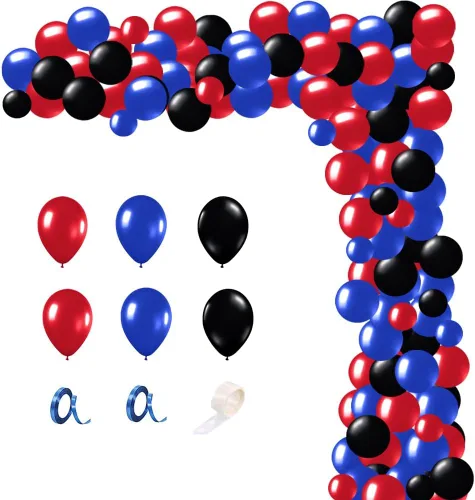Miniatura 7 de Kit de arco de guirnalda de globos azul marino, rojo y negro, 138 globos de látex de látex azul real, rojo y negro, globos de cumpleaños