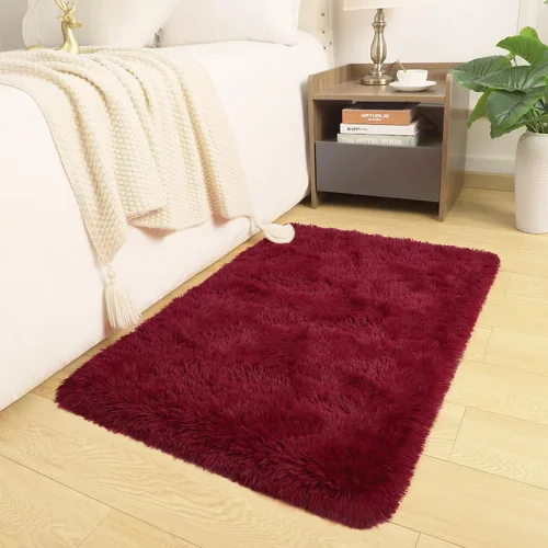 Miniatura 6 de DETUM Alfombra pequeña de 2 x 3 pies para dormitorio, Kicthen entrada, pasillo, lavable, antideslizante, color borgoña, alfombras de felpa