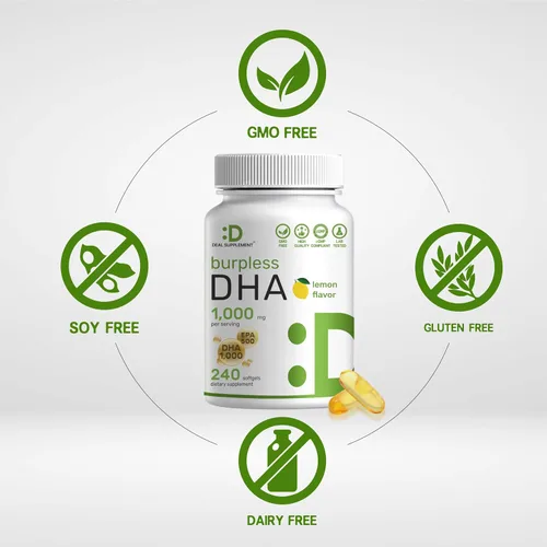 Miniatura 3 de Suplementos de DHA 240 cápsulas blandas, sin erupciones, sabor a limón, DHA 1000 mg + EPA 500 mg, pescado capturado en la naturaleza, rico