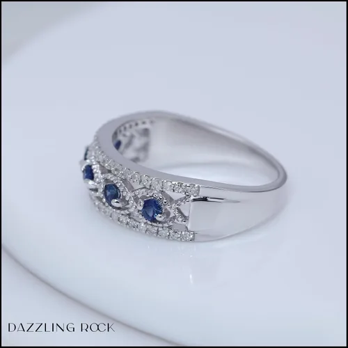 Miniatura 2 de Dazzlingrock Collection Anillo de boda de aniversario de mujer con piedras preciosas redondas y diamantes blancos Plata de ley 925