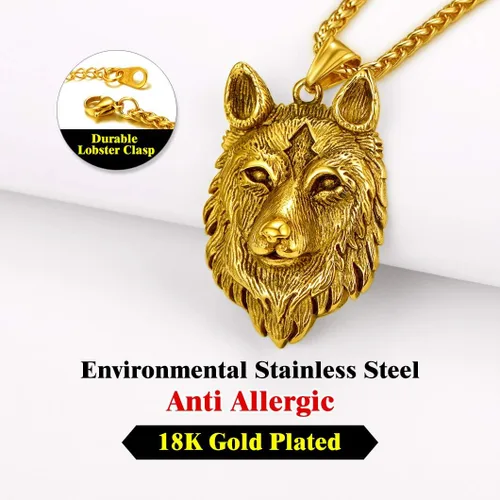 Miniatura 4 de Richsteel Necklaces for Men 316 Stainless Steel18K Gold PlatedBlack Wolf Pendant Viking Nordic Jewelry