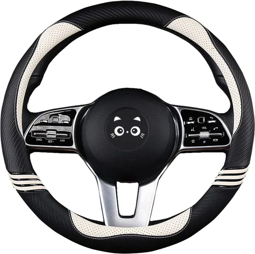 Miniatura 11 de Iwantit® Funda para volante con fibra de carbono y anillo de goma antideslizante, ajuste universal de 14.5 a 15 pulgadas para automóviles, SUV