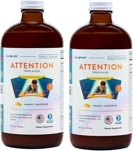 LIQUIDHEALTH Attention, Multivitamínico líquido para niños y adolescentes – Mejora la retención de memoria, concentración, enfoque, estado de ánimo,