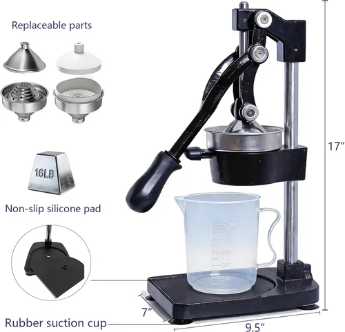 Miniatura 3 de Exprimidor manual de cítricos de hierro fundido para encimera, accesorios reemplazables de doble material, exprimidor de mano resistente para jugo