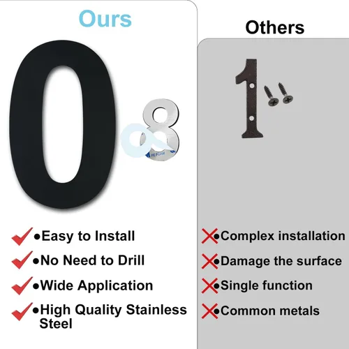 Miniatura 3 de Números de casa autoadhesivos – Números de puerta de acero inoxidable de 6 pulgadas para exteriores – Número de casa grande y moderno, número