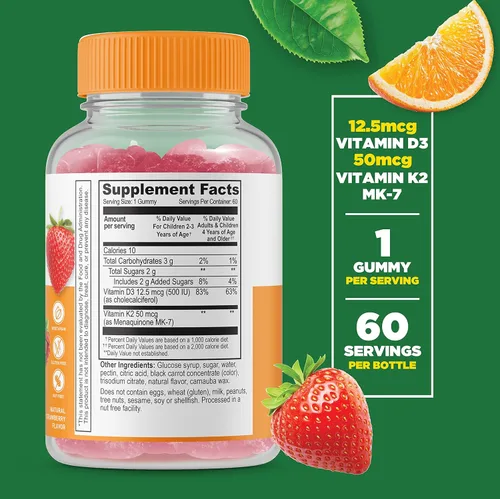 Miniatura 3 de Lifeable Calcio con vitamina D para niños + vitamina D3 + vitamina K2 para niños, paquete de gomitas – Gran sabor, suplemento vitamínico, sin
