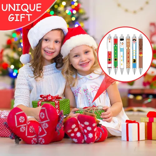 Miniatura 7 de Geyoga 48 piezas de bolígrafos navideños retráctiles, lindos bolígrafos de bola de Navidad de colores, tinta negra, suministros de oficina