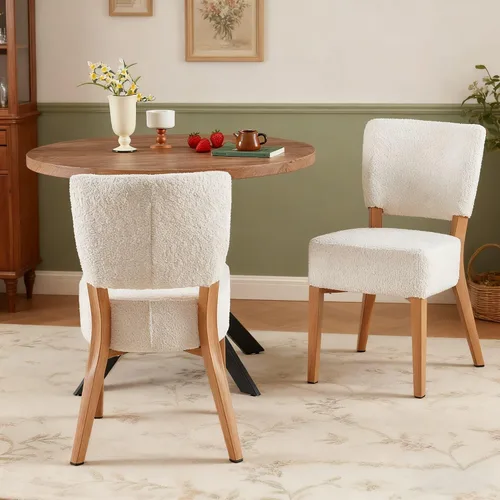 Miniatura 7 de Juego de 2 sillas de comedor tapizadas, modernas sillas de cocina apilables de tela de mediados de siglo con patas de metal de grano de madera