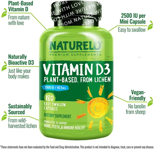 Miniatura 4 de NATURELO Vitamina D - A base de plantas de liquen - 180 mini cápsulas, vegano B12, 1000 mcg de metilcobalamina - 90 cápsulas