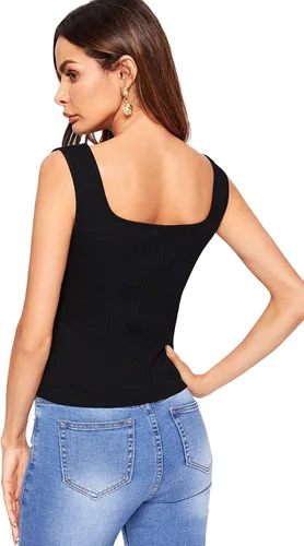Miniatura 2 de SheIn Camiseta de tirantes básica de punto acanalado con cuello redondo para mujer