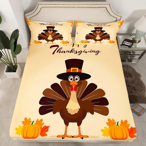 Miniatura 2 de Erosebridal Lindo juego de sábanas de pavo tamaño individual para niños y niñas, juego de sábanas de cosecha de Acción de Gracias, decoración