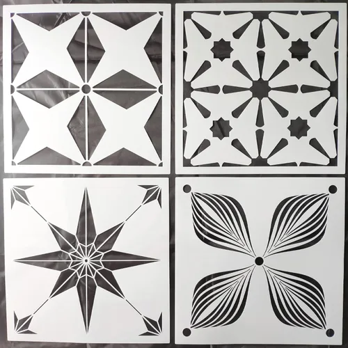 4 plantillas reutilizables de 12 x 12 pulgadas para pintar, plantillas de azulejos para pintar en madera, pared, piso, plantilla de hormigón para