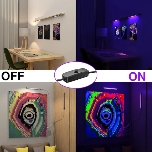 Miniatura 4 de Onforu 2 paquetes de barra de luz negra LED de 10W, 30 cm, tubo de luz negra USB, barras de luz negra con interruptor, luz negra para póster