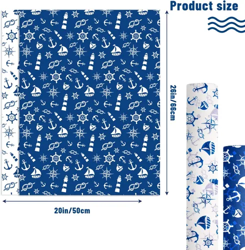 Miniatura 2 de HolyMaji 30 hojas de papel de seda náutico azul, tamaño grande, 20 x 26 pulgadas, diseño de ancla, papel decorativo de regalo para decoración