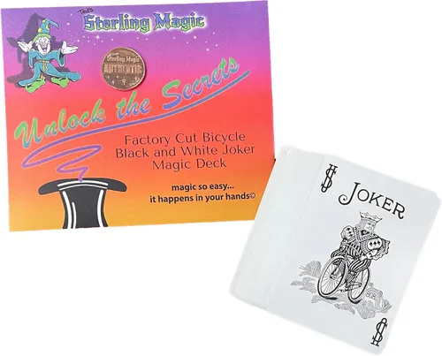 Miniatura 9 de Ted's Sterling Magic Bicicleta de corte de fábrica en blanco y negro Joker Trick Deck (azul fuerza unidireccional)