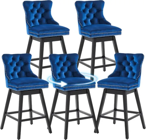 Miniatura 8 de Taburetes de bar con altura de mostrador, taburetes de bar giratorios 360 con respaldos, sillas tapizadas de tela de terciopelo de alta calidad