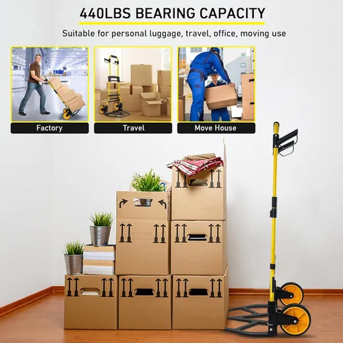 Miniatura 8 de Carro de Mano Plegable y Carretilla, Capacidad de 440 libras Carro de Equipaje Portátil con Ruedas de Goma y Mango Retráctil, Carro de Mano Plegable