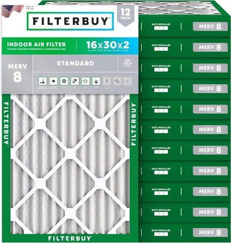 Miniatura 86 de Filterbuy - Filtro de aire de 16 x 25 x 1 pulgadas, MERV 8, Defensa Esencial contra el Polvo y las Alergias (paquete de 12), Filtros plisados