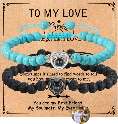 Miniatura 8 de ROSI - Pulseras personalizadas a juego para parejas con imagen en el interior para hombres y mujeres, pulsera personalizada con fotos, aniversario