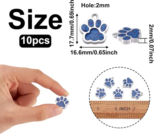 Miniatura 2 de Abalorio esmaltado con estampado de pata de perro y gato con purpurina en polvo de aleación de esmalte de gato y perro, dijes para llavero, joyería