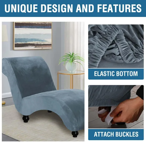 Miniatura 4 de H.VERSAILTEX Funda para Chaise Lounge de Interior de Terciopelo, Funda Deslizable para Chaise de Alta Elasticidad, Funda para Silla Lounge de Lujo