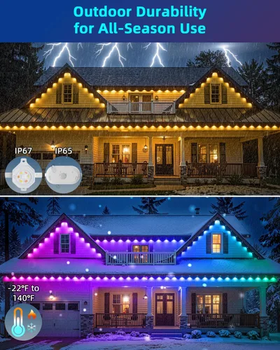 Miniatura 4 de REYLAX Luces permanentes para exteriores de 100 pies con 60 luces LED, luces de alero RGB+IC, IP67 impermeable, múltiples escenas para decoración