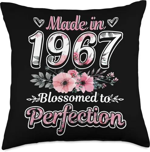 Birthday Gifts For Women In Flower Style Almohada de cumpleaños, diseño floral, hecha en 1967, 18 x 18 pulgadas, multicolor
