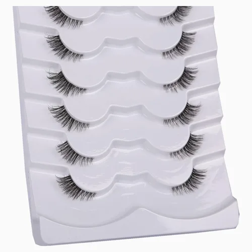 Miniatura 5 de Paquete de pestañas postizas cortas y naturales, pestañas finas, volumen ligero, banda transparente, suaves, paquete múltiple de 7 pares