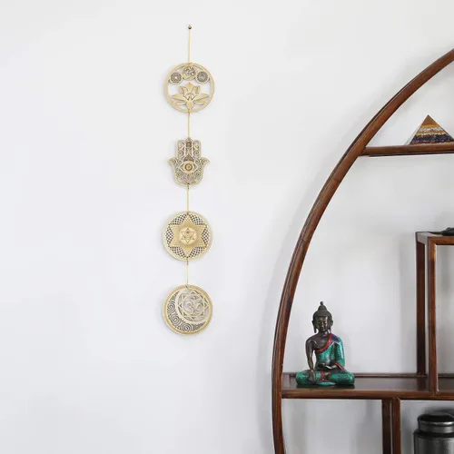 Miniatura 2 de Juego de 4 piezas de arte de pared de geometría sagrada de "5.31" pulgadas, (Loto Sagrado, Mano Hamsa, Estrella del Alma, Unión Sol Luna) rejilla