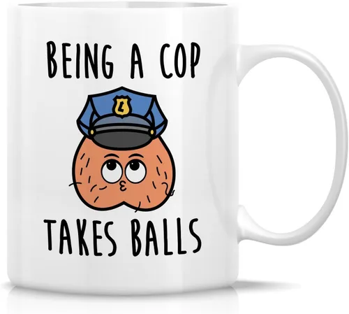 Retreez Taza divertida para oficial de policía – Being A Cop Takes Balls – Tazas de café de cerámica de 11 onzas para profesionales del orden