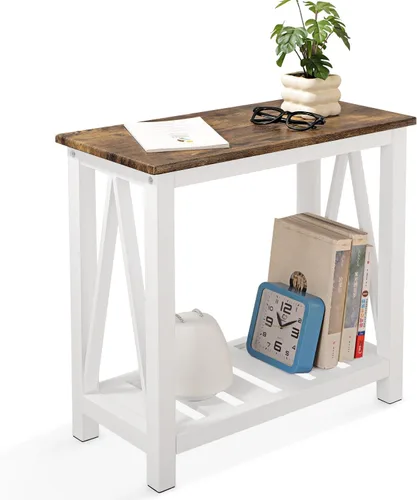 Miniatura 10 de Mesa auxiliar de granja, mesa auxiliar estrecha para sala de estar, mesas auxiliares delgadas con estante de almacenamiento, mesita de noche de 2