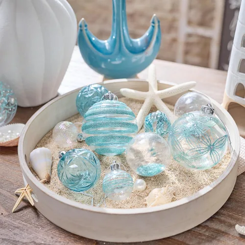 Miniatura 4 de Valery Madelyn Juego de Adornos para Árbol de Navidad, 50 piezas Azul Claro Plateado Irrompible Decoraciones Navideñas, Bolas Colgantes Azul claro